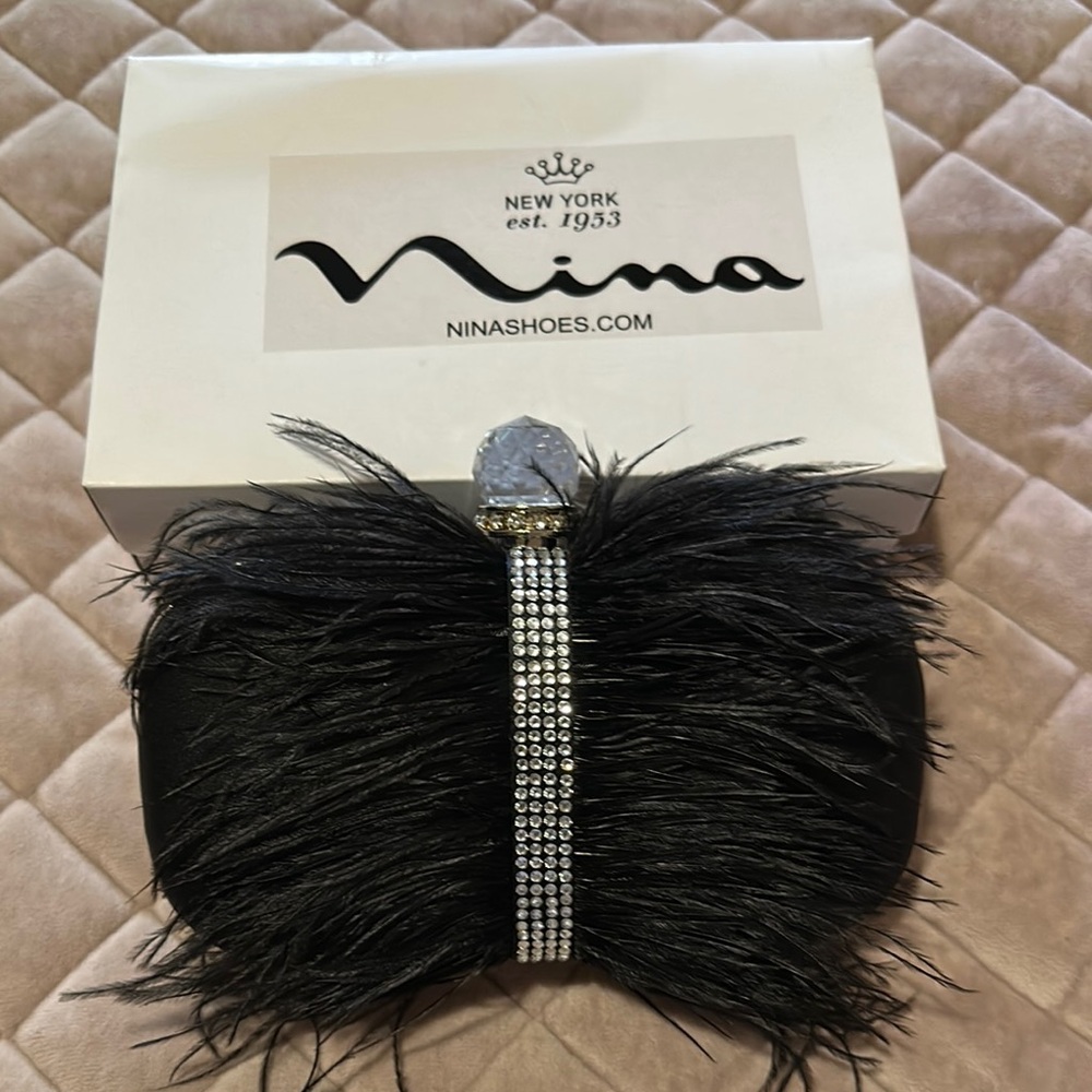 Nina Black Feather Clutch